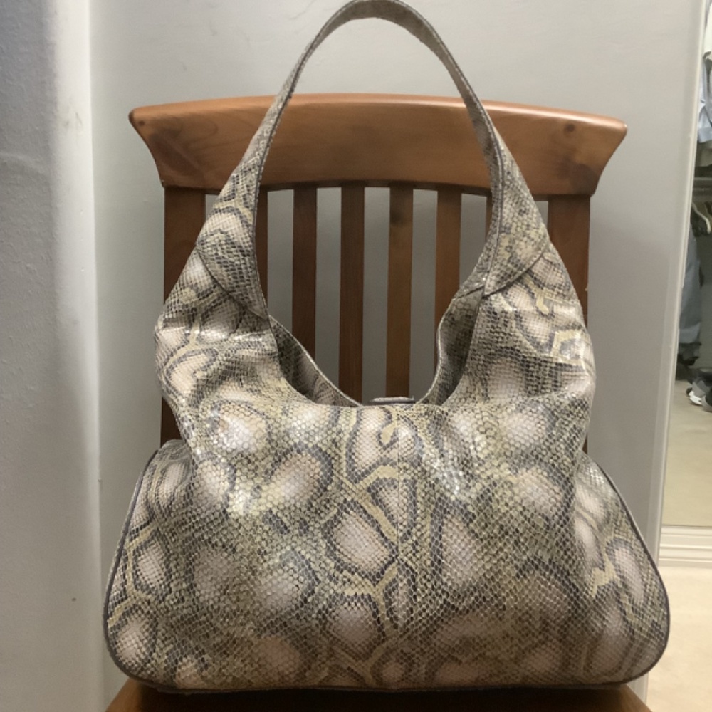 Gili Python Embossed Leather Hobo - image 2